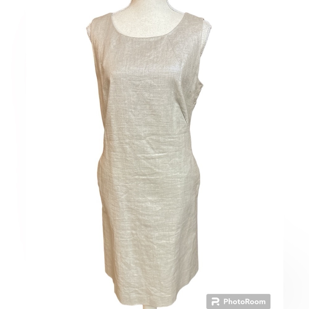 Mercer & Madison Linen Blend Sleeveless Shift Bodycon Dress Metallic Silver S 14